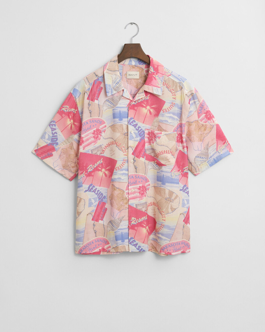 relaxed fit resort print short sleeve shirt - fresh blue