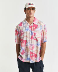 relaxed fit resort print short sleeve shirt - fresh blue