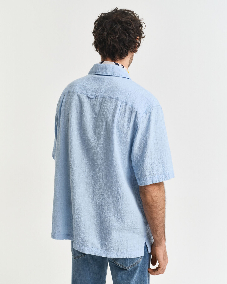 relaxed fit textured short sleeve shirt - capri blue