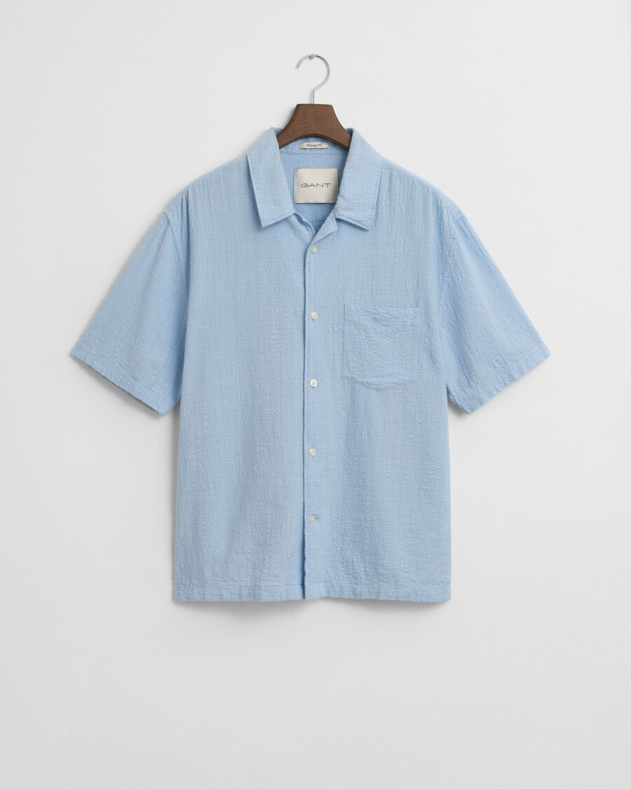 relaxed fit textured short sleeve shirt - capri blue