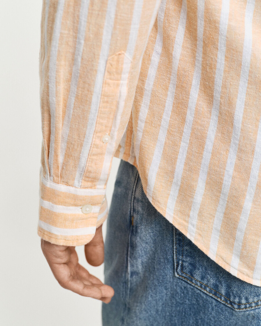 regular fit striped cotton linen shirt - peachy orange