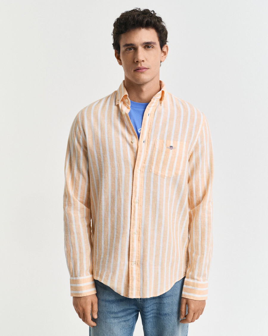 regular fit striped cotton linen shirt - peachy orange