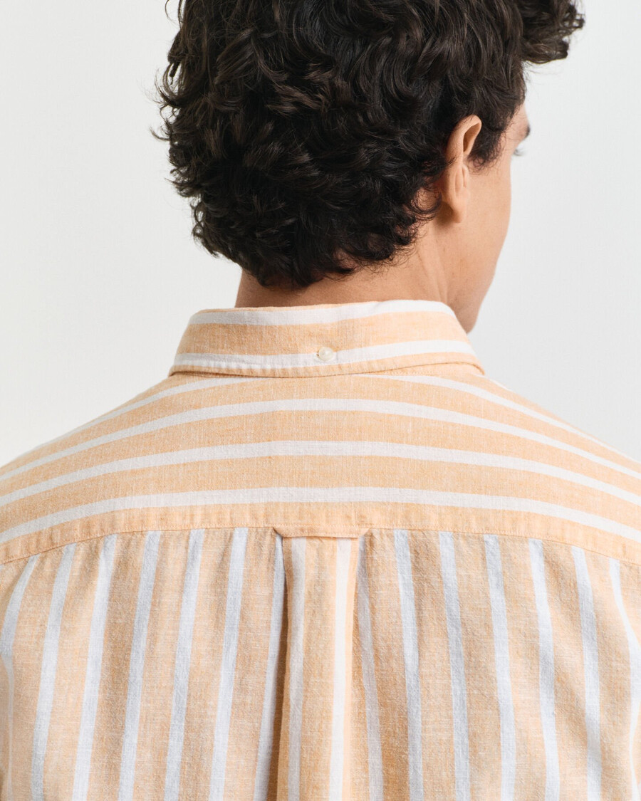 regular fit striped cotton linen shirt - peachy orange