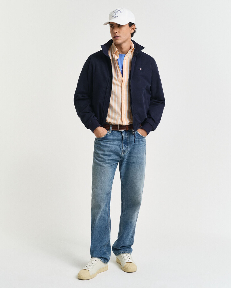 regular fit striped cotton linen shirt - peachy orange