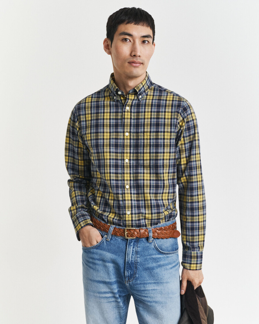 regular fit checked archive poplin shirt - naval blue