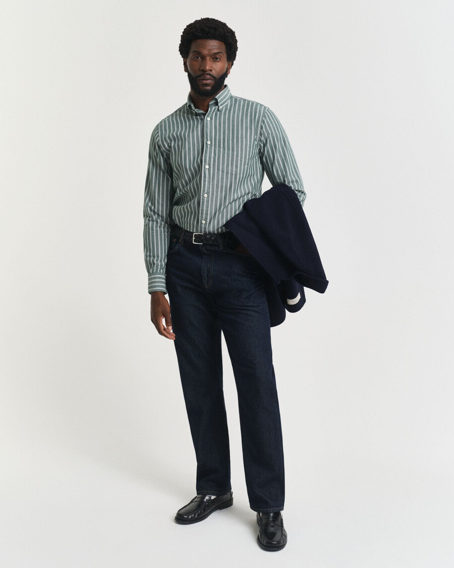 regular fit striped archive poplin shirt - forest green