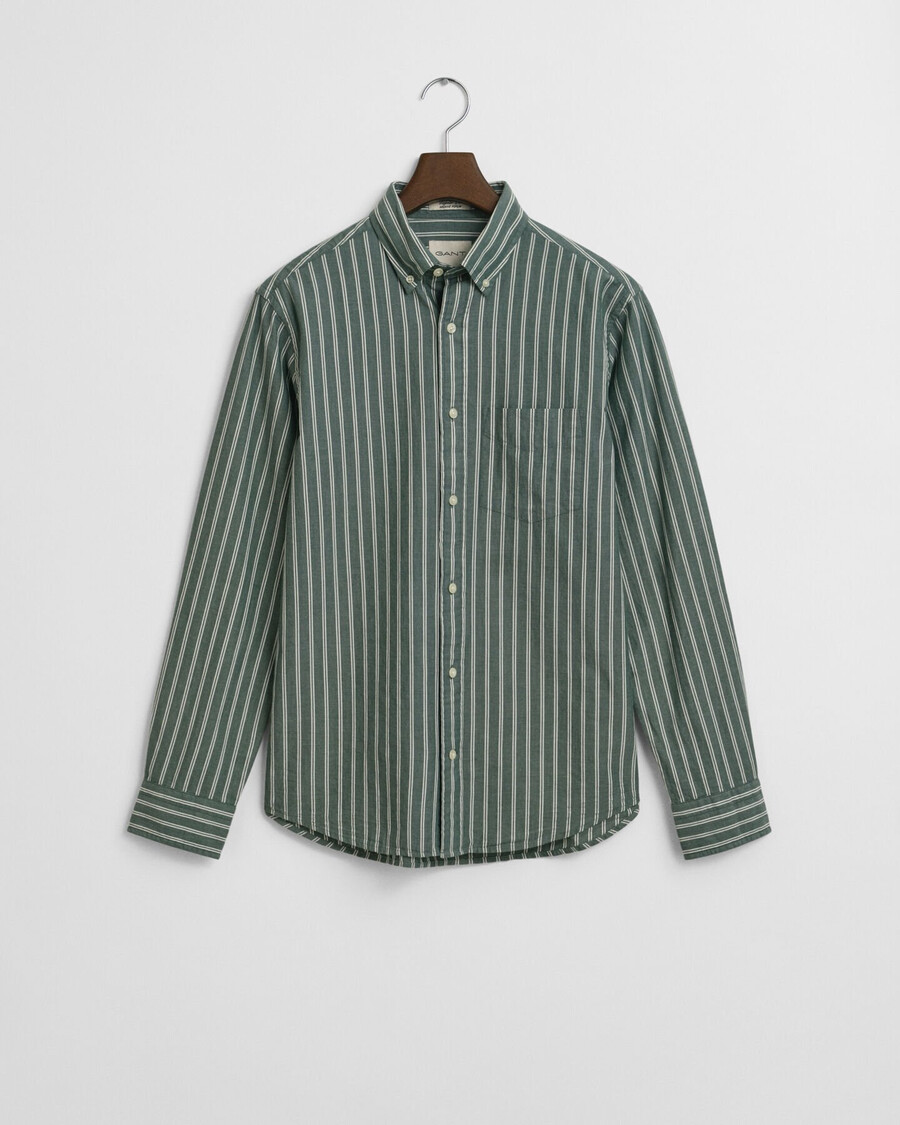 regular fit striped archive poplin shirt - forest green