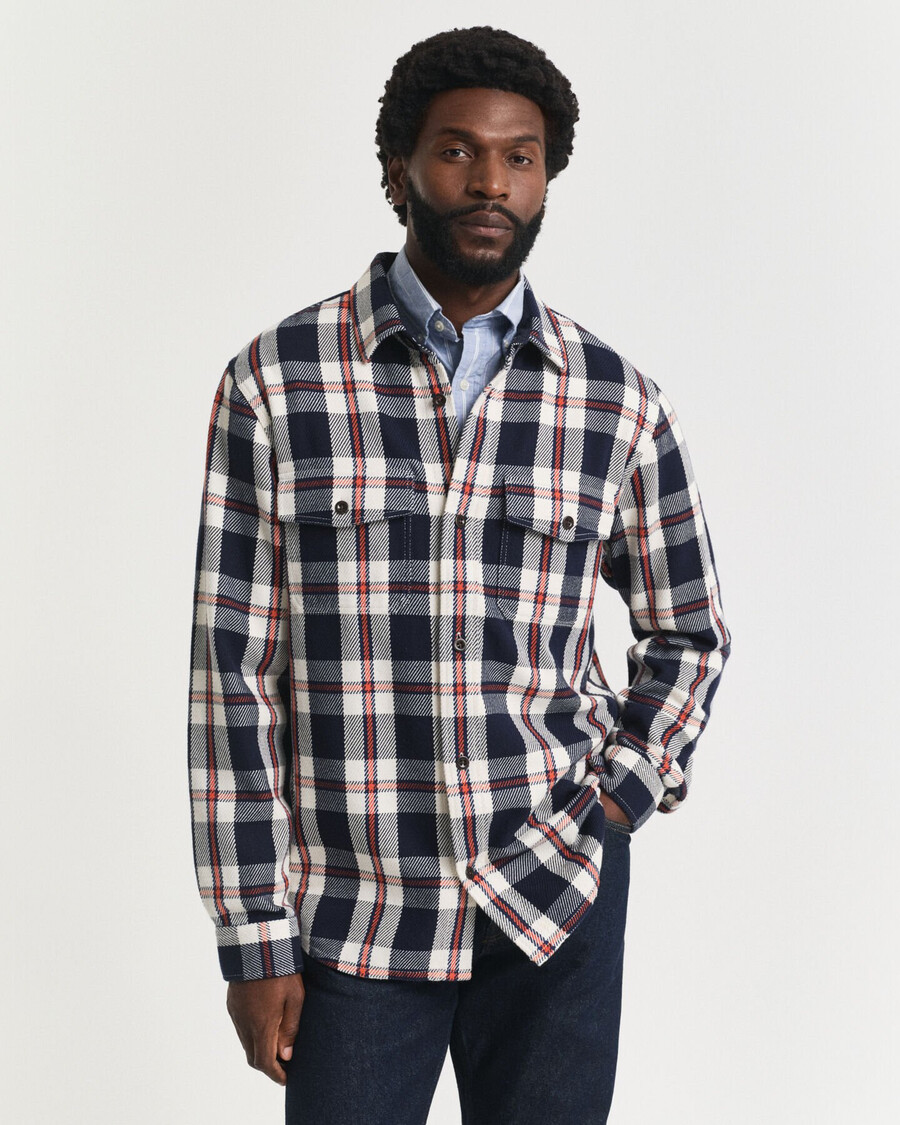 checked heavy twill overshirt - evening blue