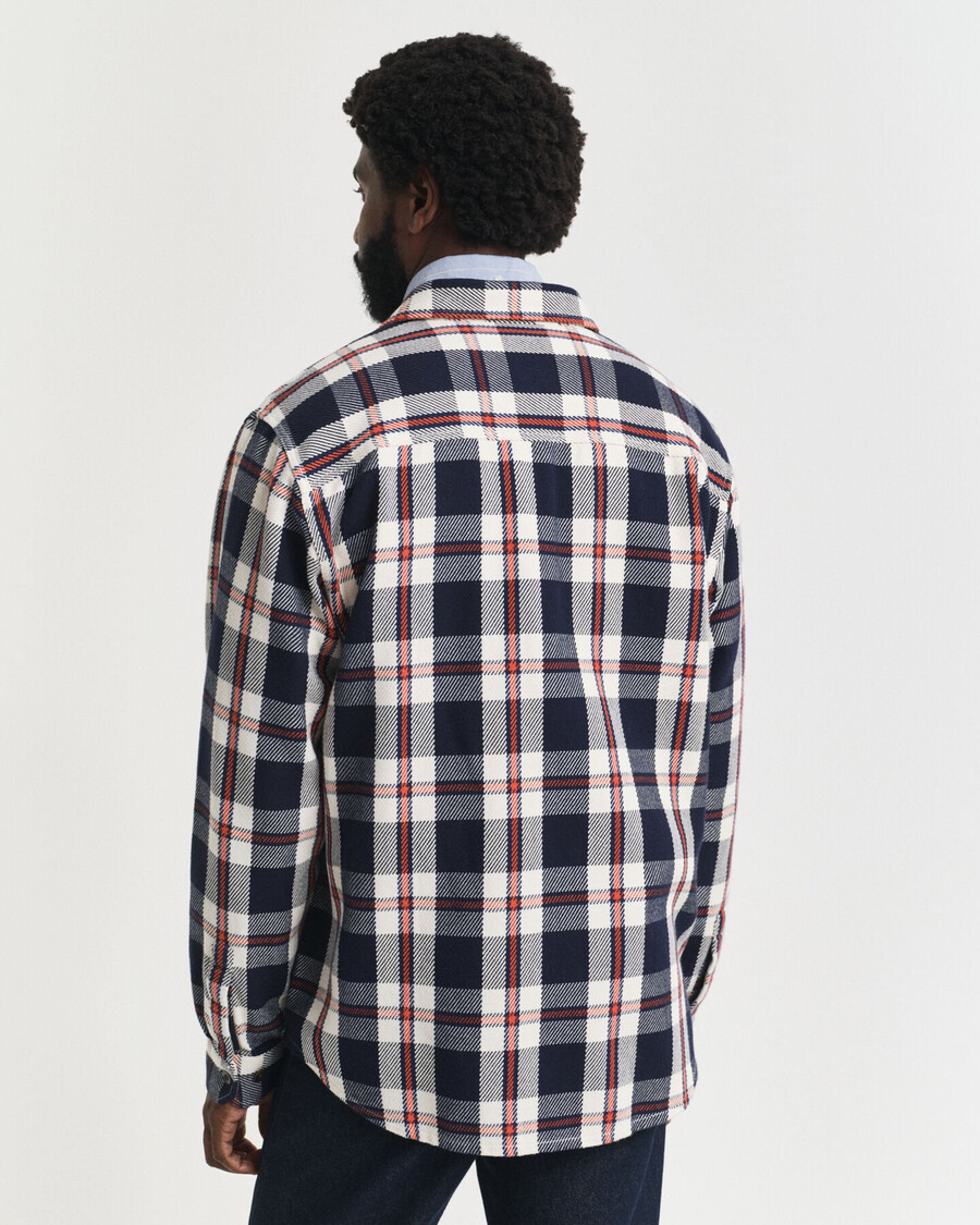 checked heavy twill overshirt - evening blue