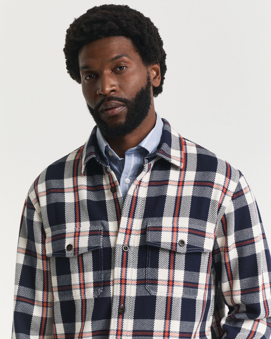 checked heavy twill overshirt - evening blue