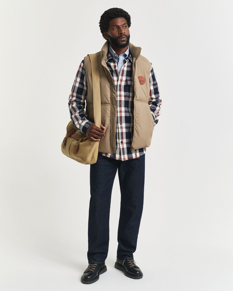 checked heavy twill overshirt - evening blue