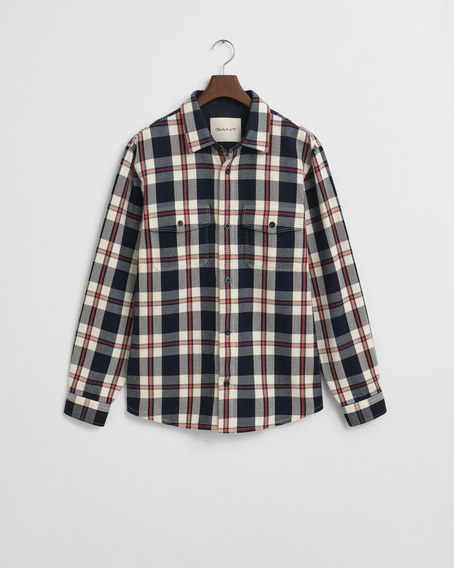 checked heavy twill overshirt - evening blue