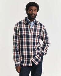 checked heavy twill overshirt - evening blue