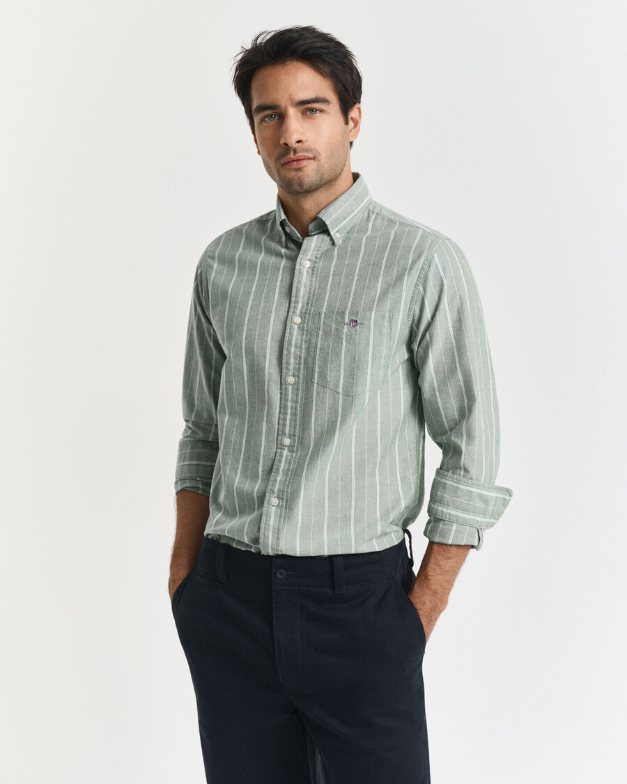 regular fit striped classic oxford shirt - forest green