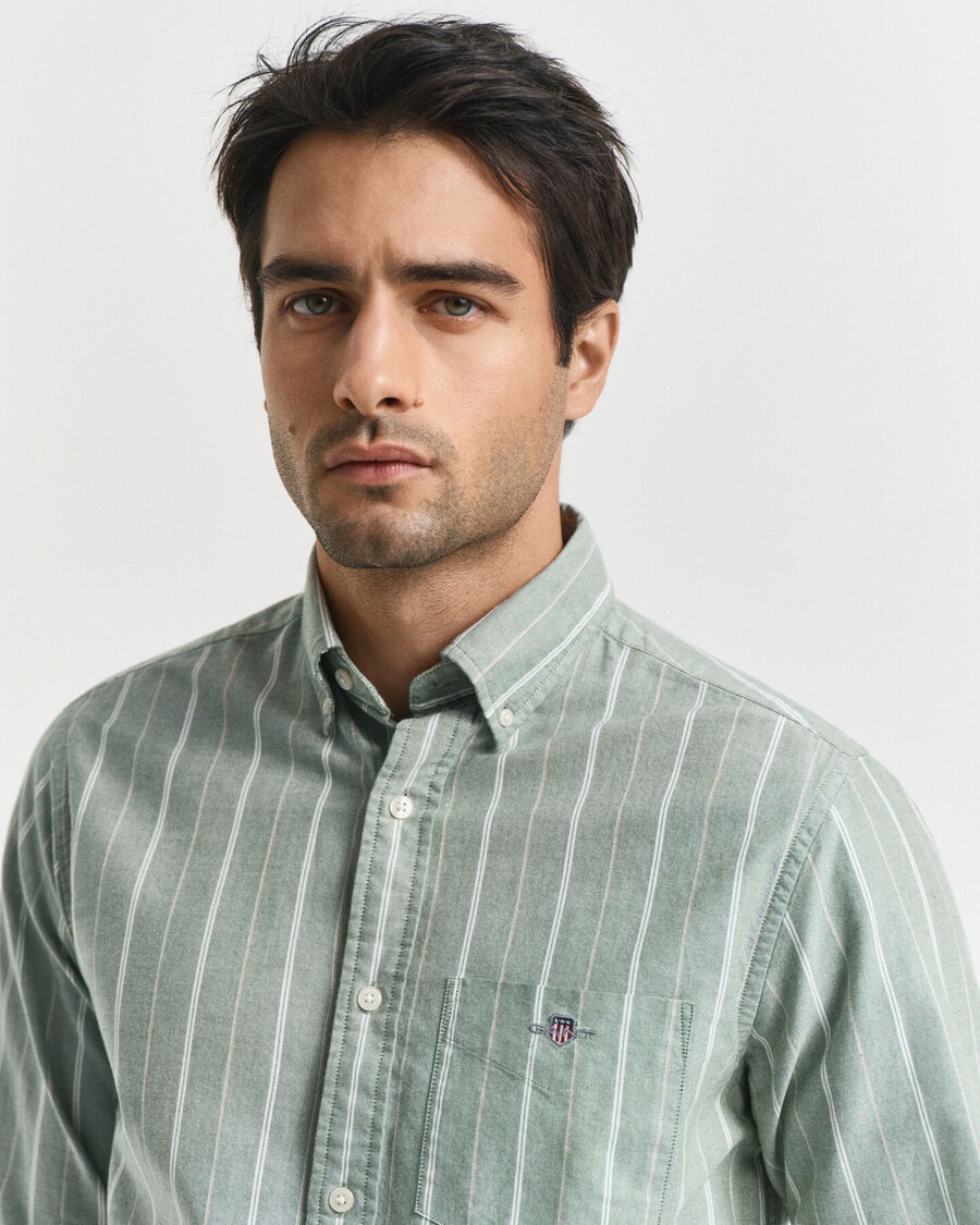 regular fit striped classic oxford shirt - forest green