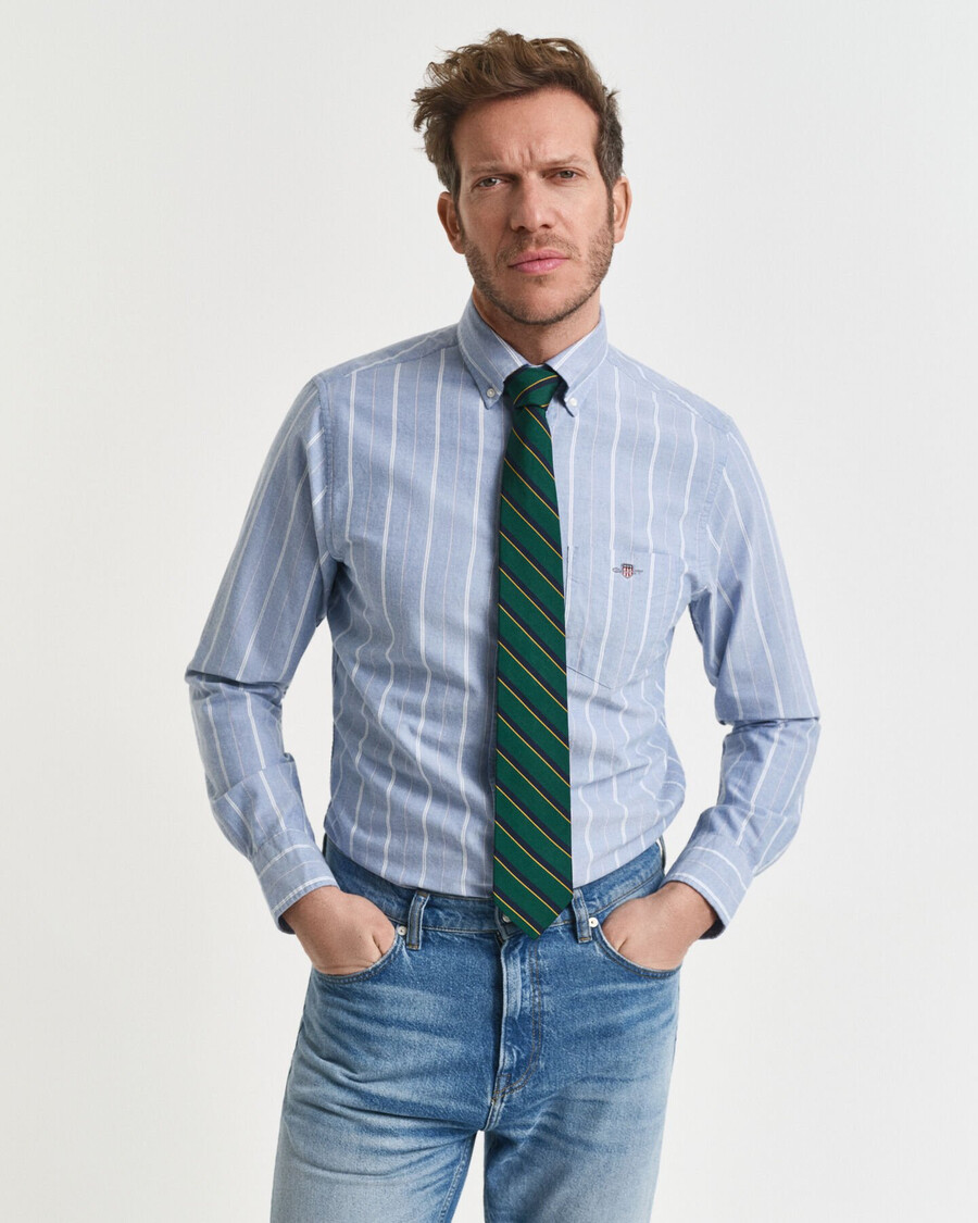 regular fit striped classic oxford shirt - rich blue