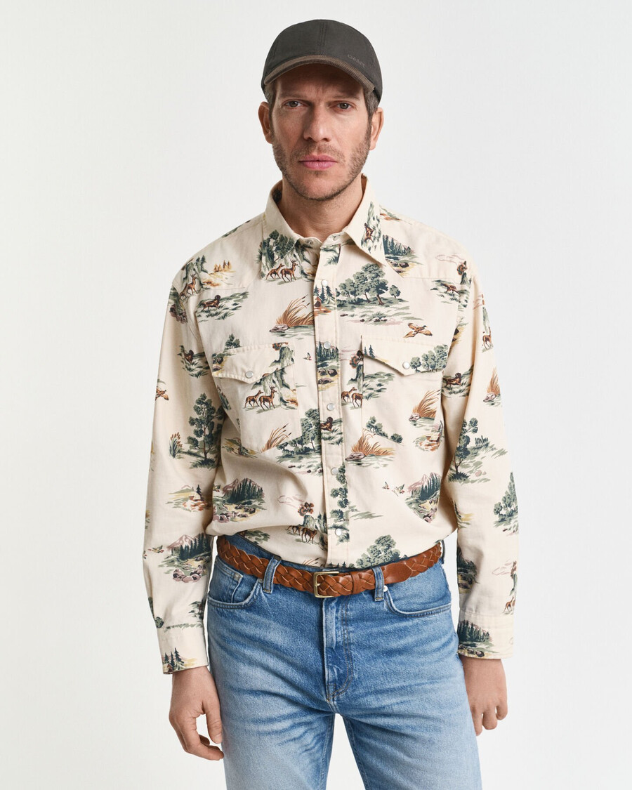 relaxed fit printed rodeo shirt - ivory white