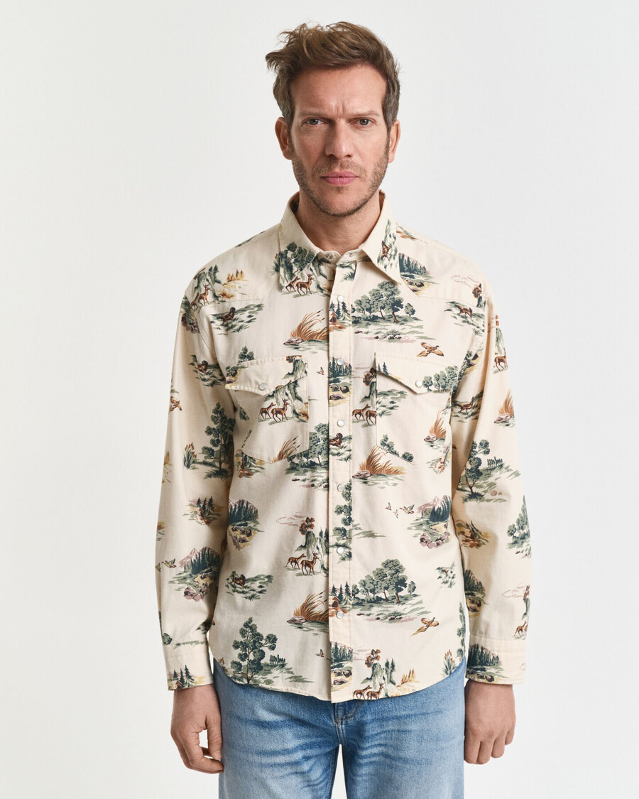 relaxed fit printed rodeo shirt - ivory white
