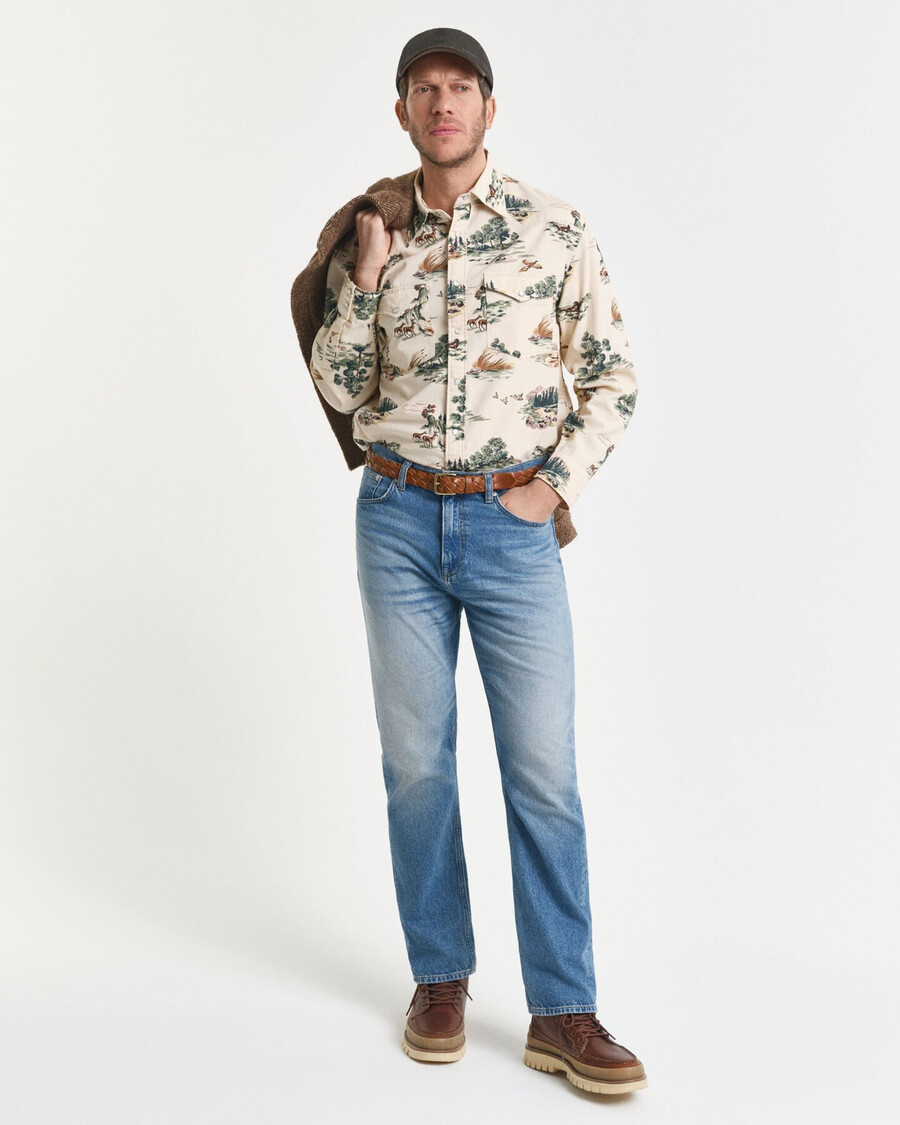 relaxed fit printed rodeo shirt - ivory white