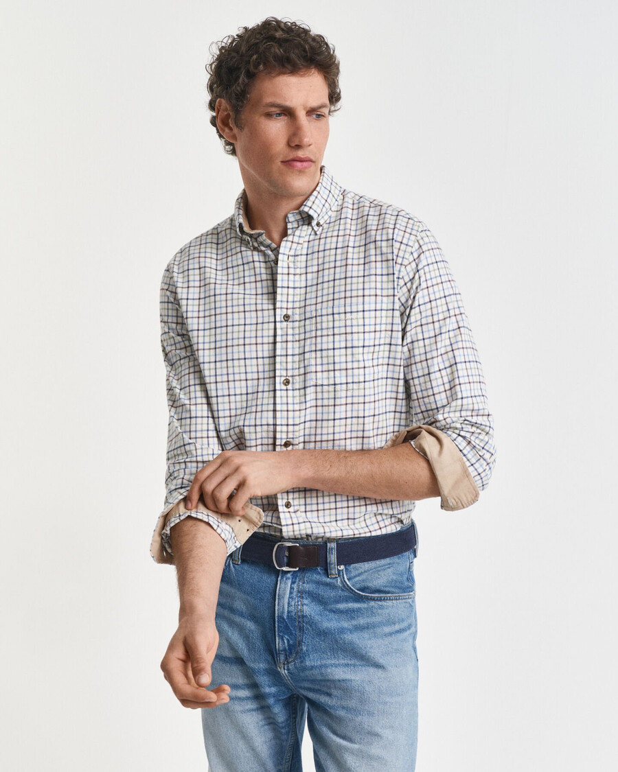 regular fit tattersall checked twill shirt - clear sky