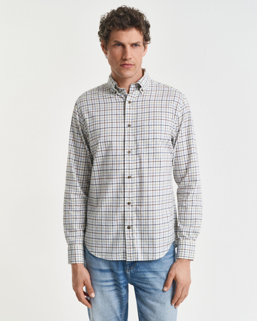 regular fit tattersall checked twill shirt - clear sky