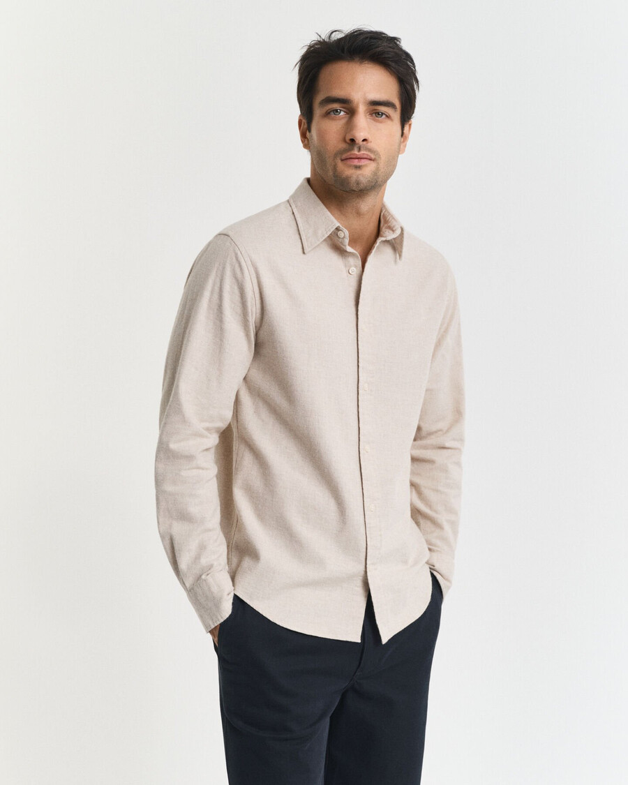 regular fit melange flannel shirt - light beige melange