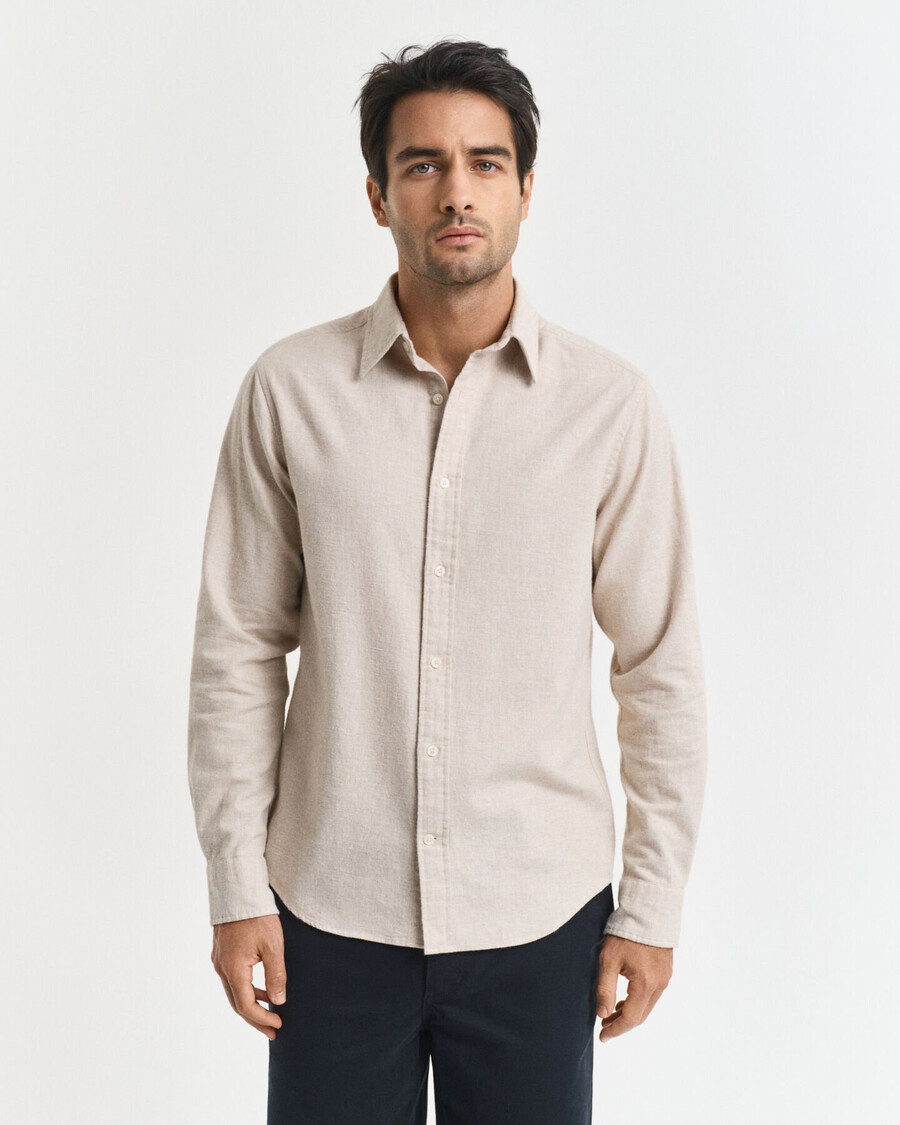 regular fit melange flannel shirt - light beige melange