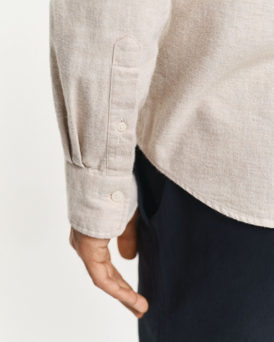 regular fit melange flannel shirt - light beige melange