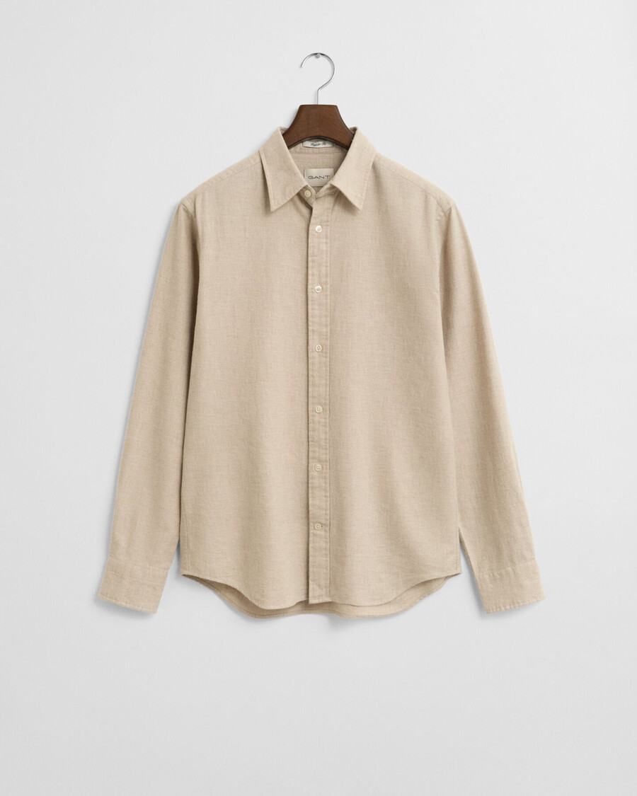 regular fit melange flannel shirt - light beige melange