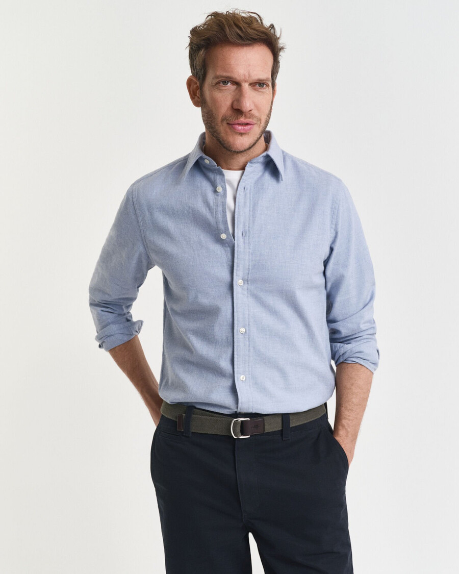 regular fit melange flannel shirt - light blue melange