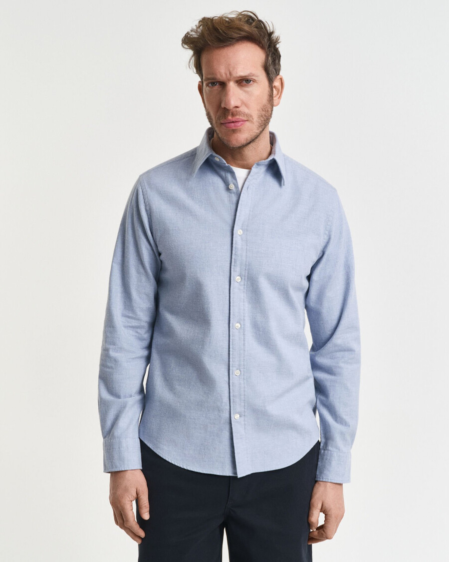 regular fit melange flannel shirt - light blue melange