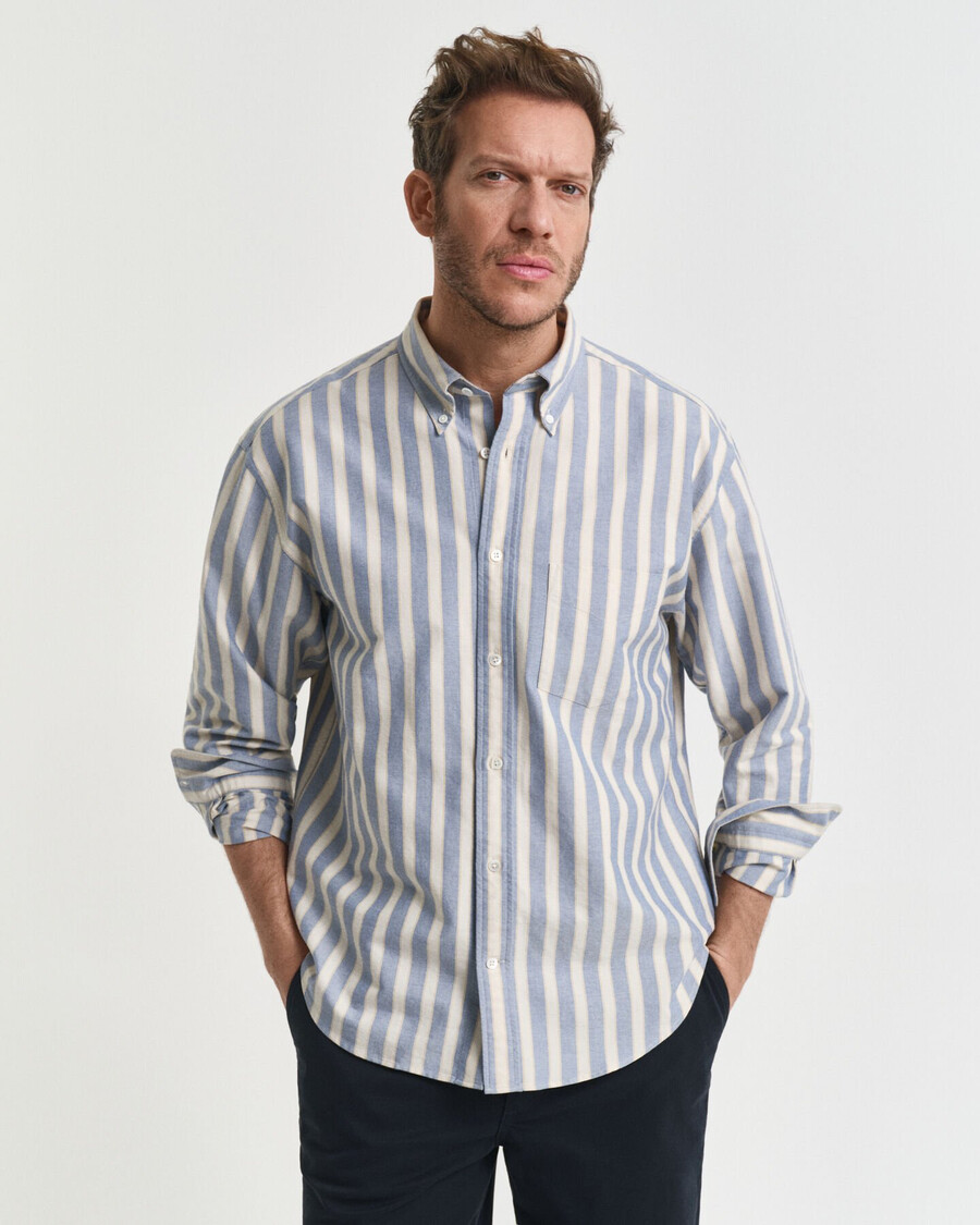 relaxed fit striped heritage oxford shirt - blue water