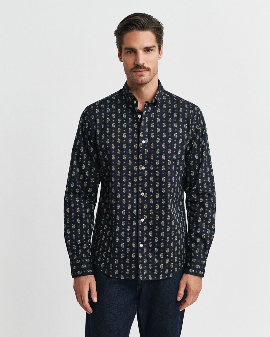 regular fit paisley printed twill shirt - evening blue