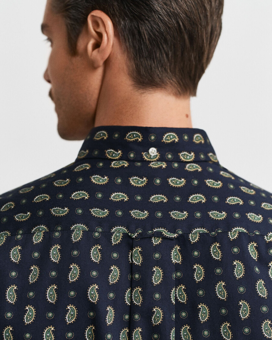 regular fit paisley printed twill shirt - evening blue