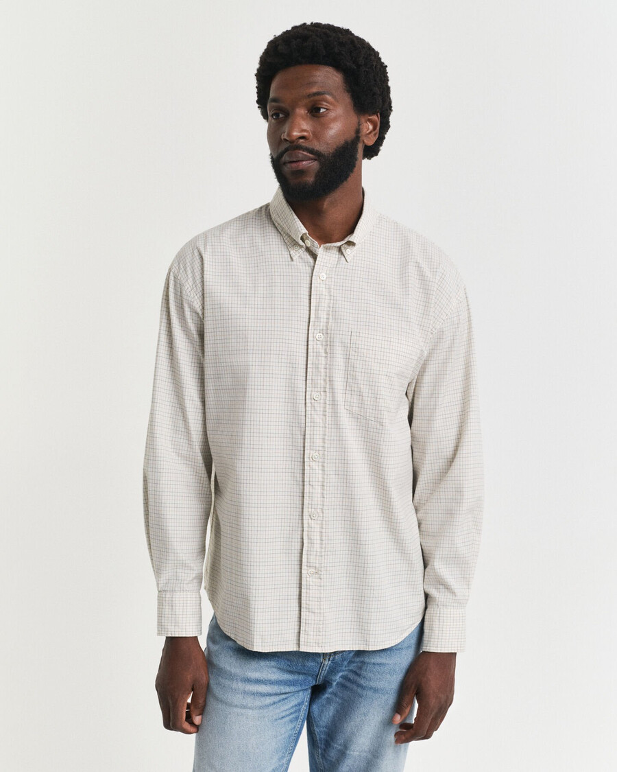 oversized fit checked luxury oxford shirt - ivory white