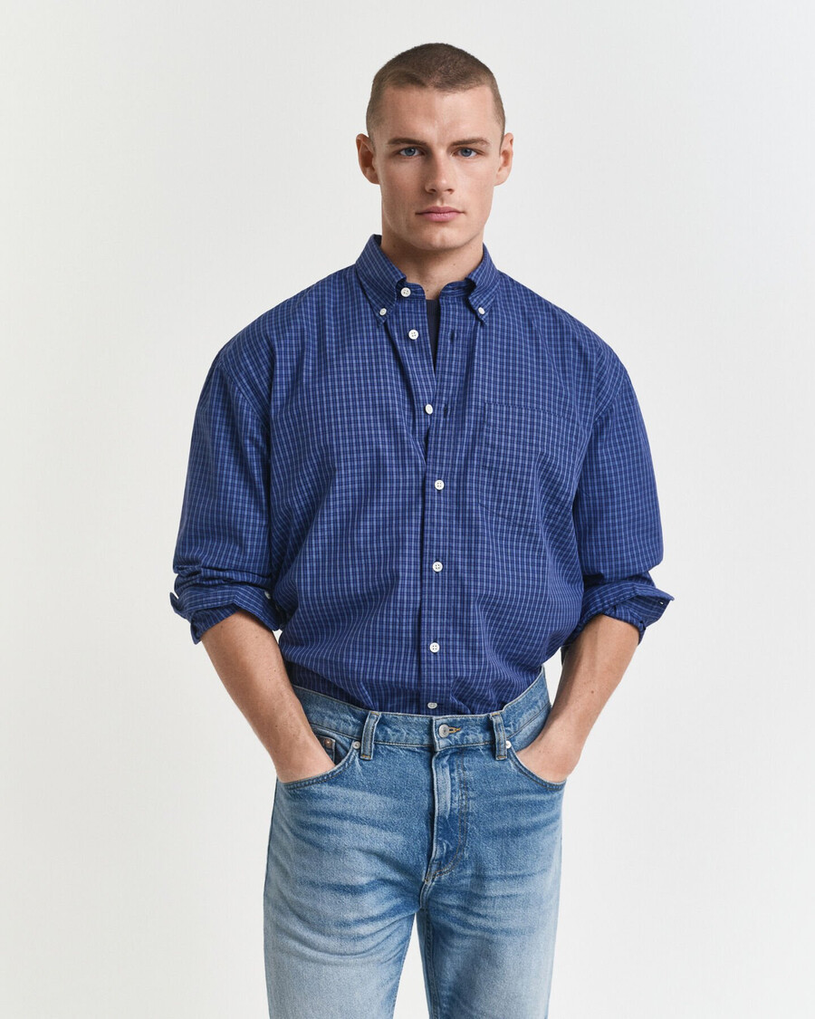 oversized micro checked poplin shirt - persian blue
