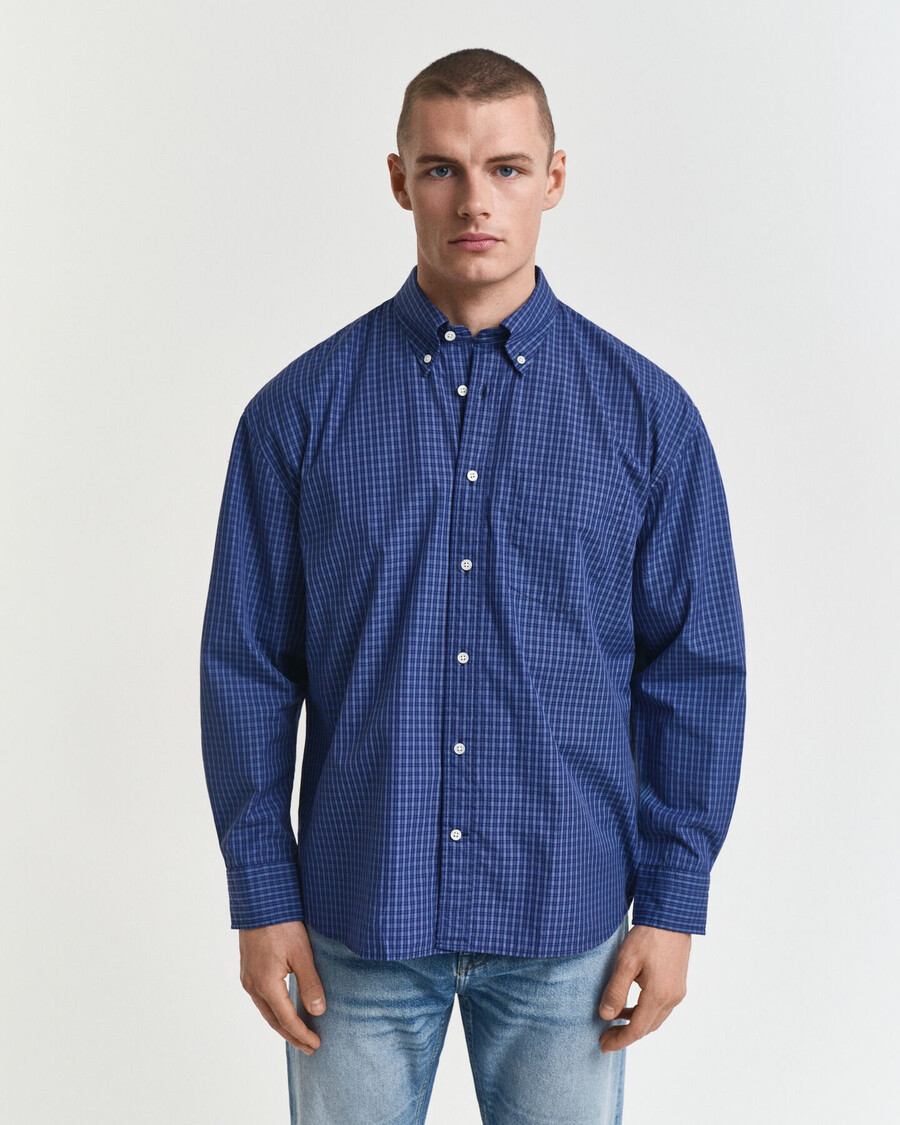 oversized micro checked poplin shirt - persian blue