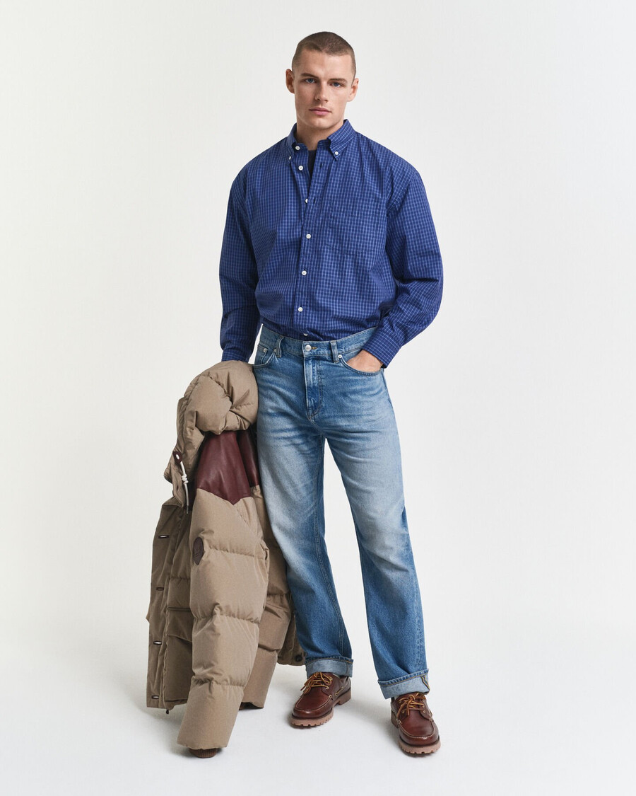 oversized micro checked poplin shirt - persian blue