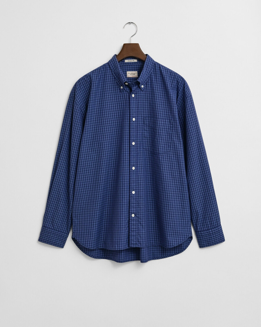 oversized micro checked poplin shirt - persian blue