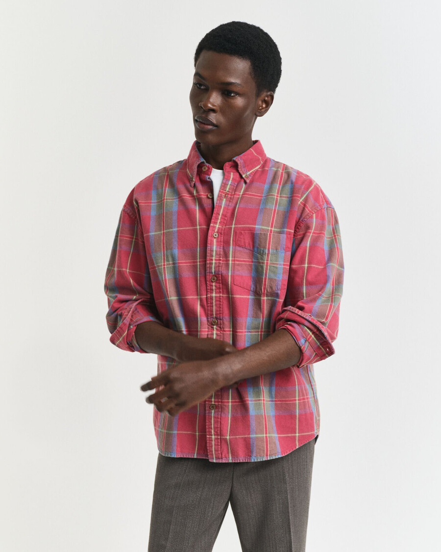 oversized washed twill checked shirt - modern rust
