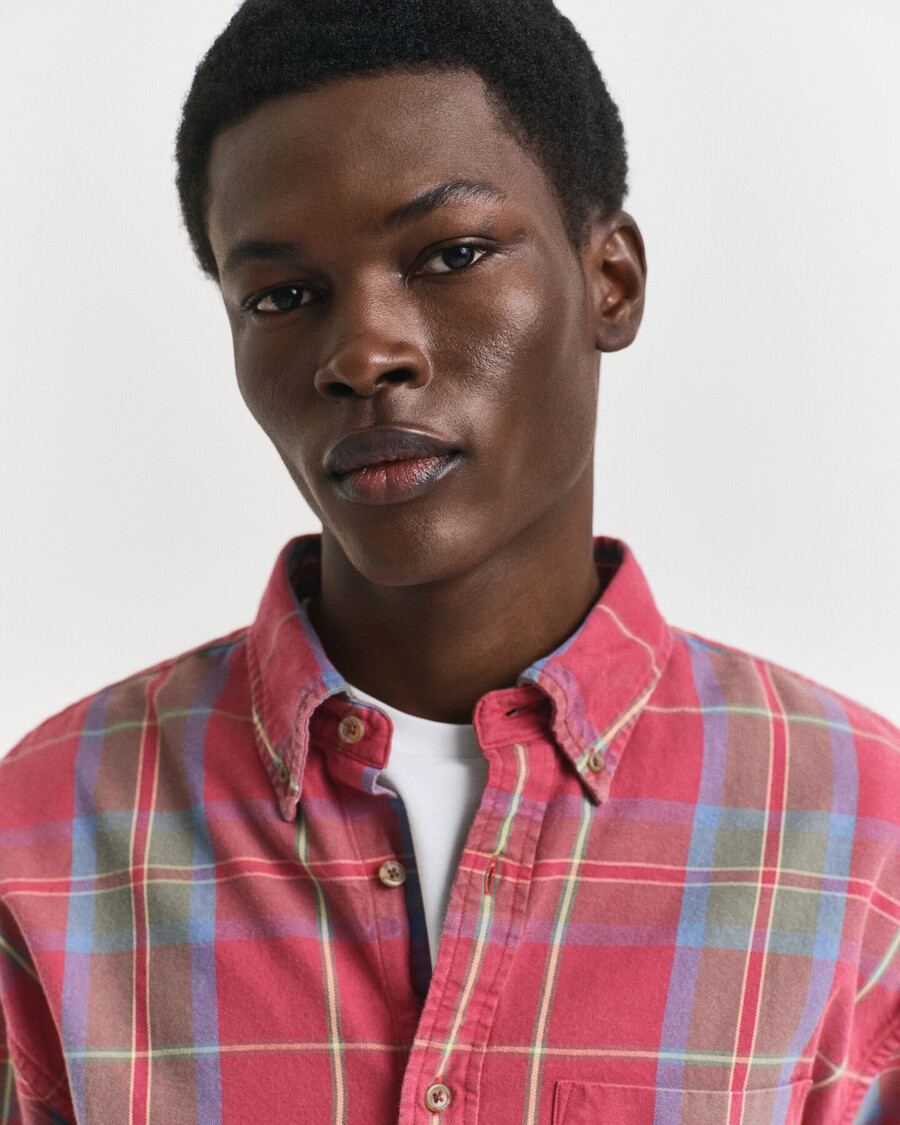oversized washed twill checked shirt - modern rust