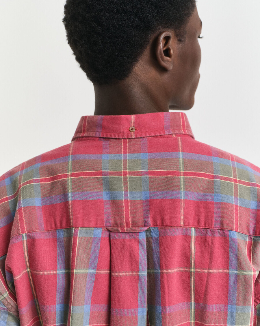 oversized washed twill checked shirt - modern rust