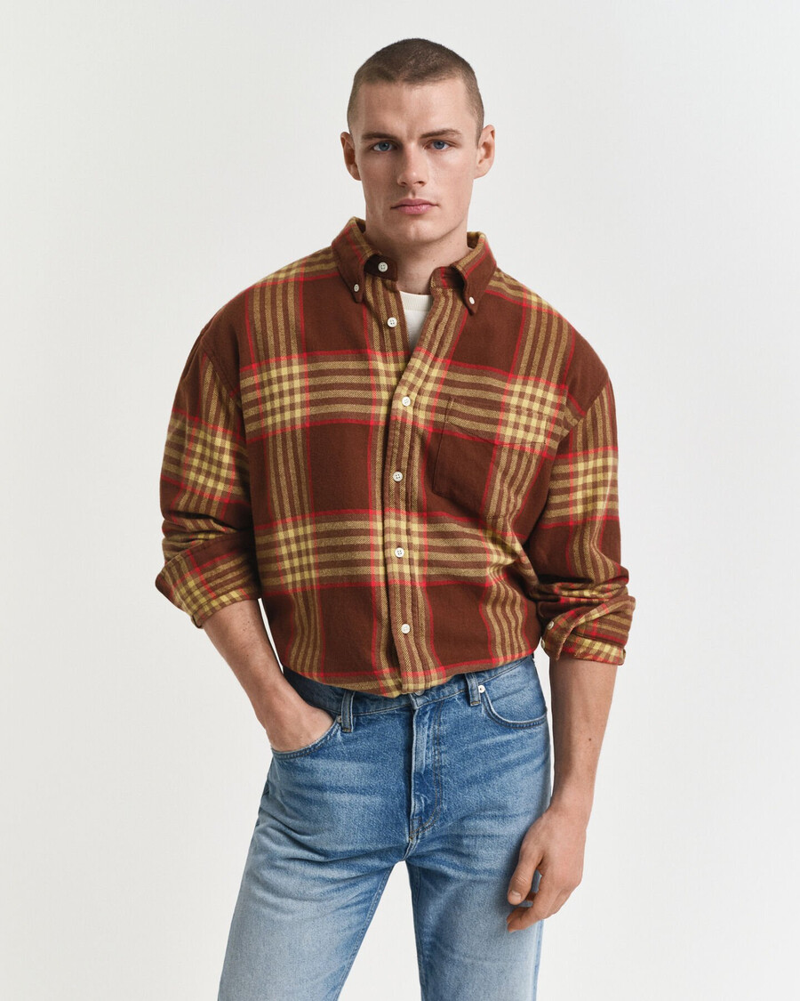 oversized flannel twill shirt - mahogany brown