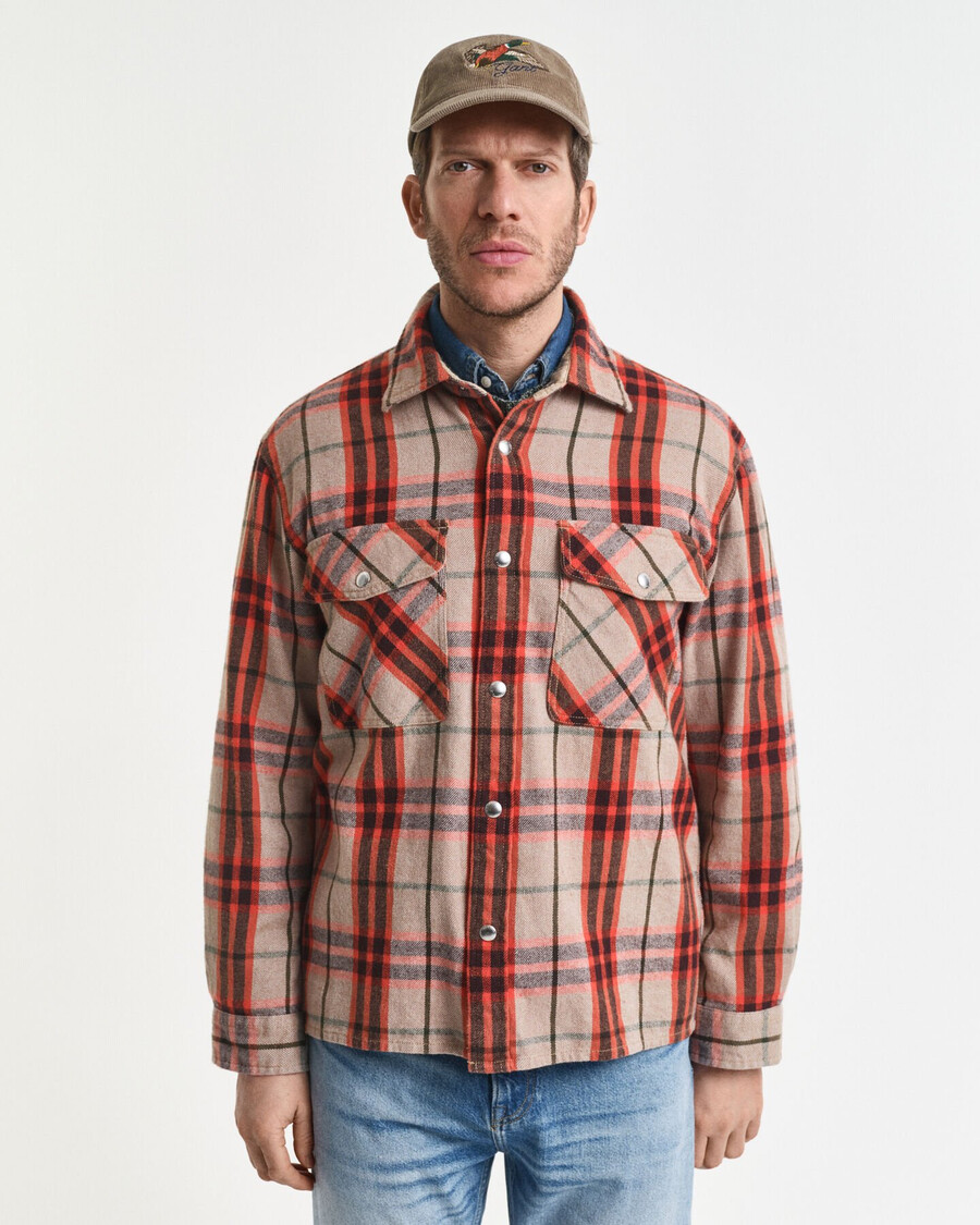 relaxed fit checked overshirt - deep orange