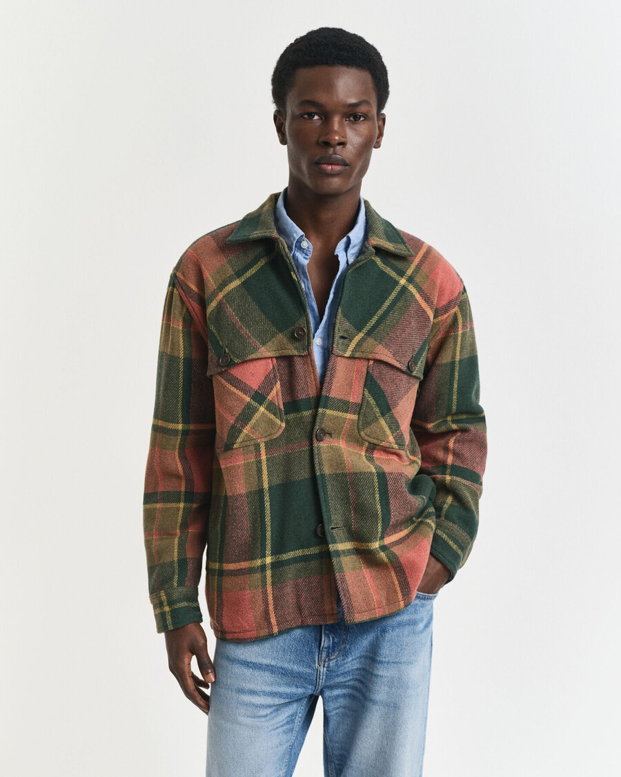 relaxed fit checked heavy wool shirt - country green