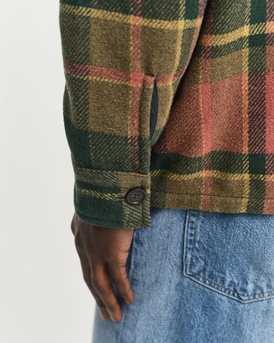 relaxed fit checked heavy wool shirt - country green