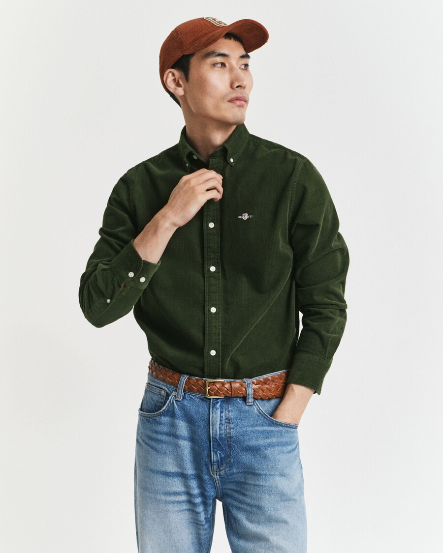regular fit cotton corduroy shirt - country green