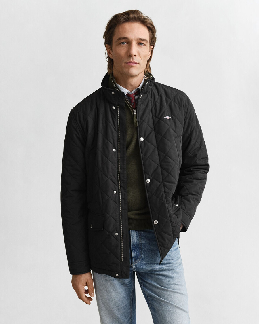 quilted windcheater midlength jacket - black