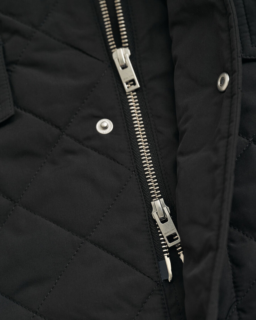quilted windcheater midlength jacket - black