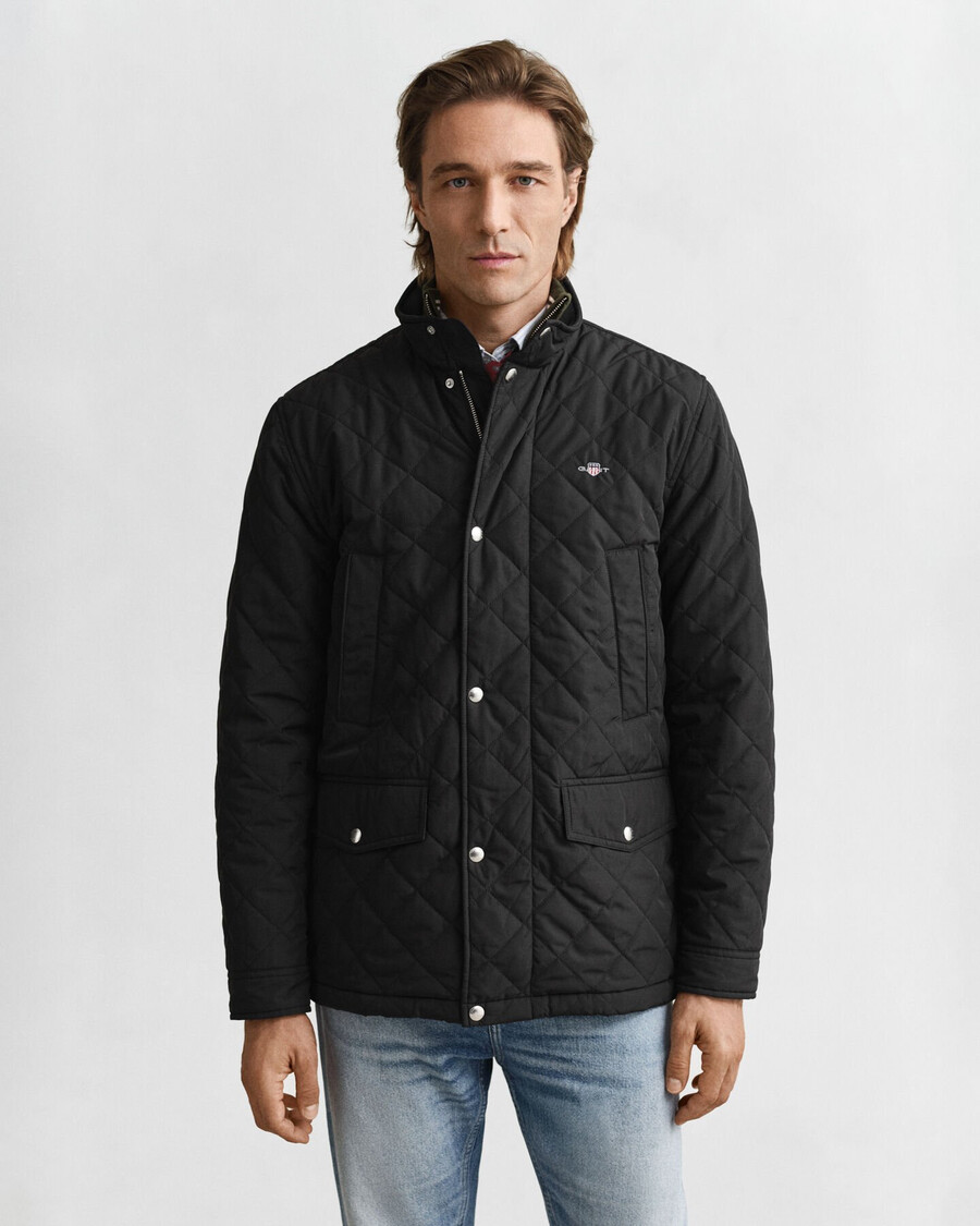 quilted windcheater midlength jacket - black